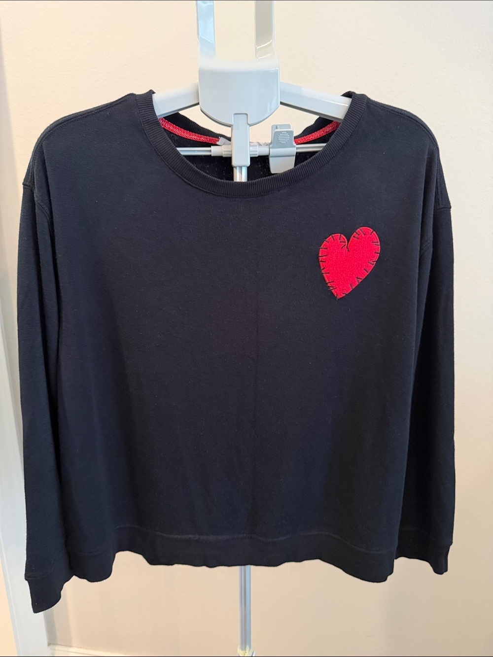 Jane and Delancey Black Sweatshirt with Red Heart Patch
